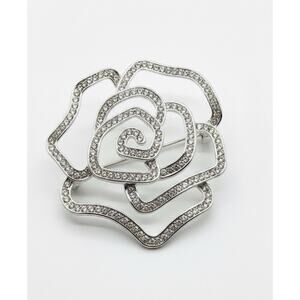 Elegant Rhodium Plated Wreath Style Brooch Pin for Women Clear Crystals